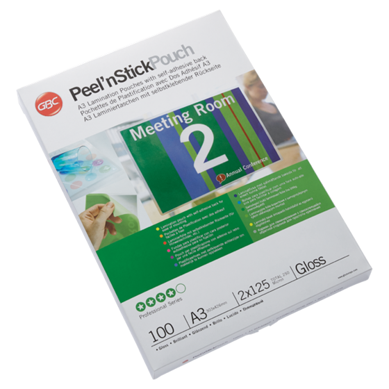 Carteras plastificación GBC DIN A3 autoadhesiva (303X426) 2X125 mic. (Caja 100) 