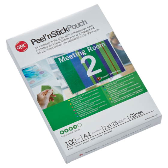Carteras plastificación GBC DIN A4 autoadhesiva (216X303) 2X125 mic. (Caja 100) 