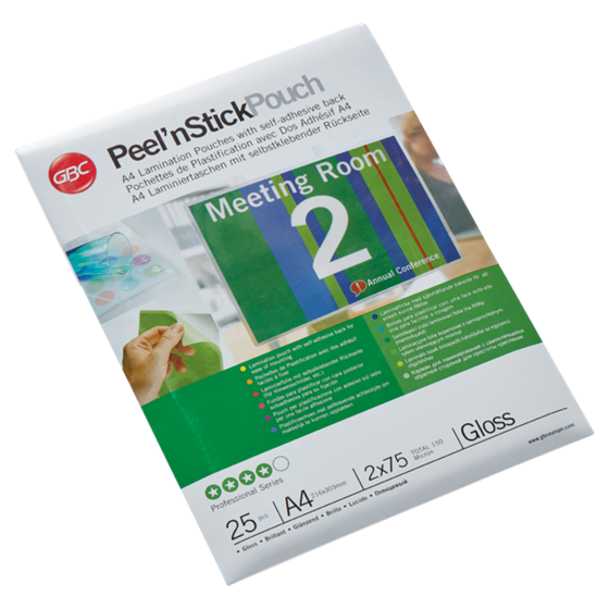 Carteras plastificación GBC DIN A4 autoadhesiva (216X303) 2X75 mic. (Caja 25) 