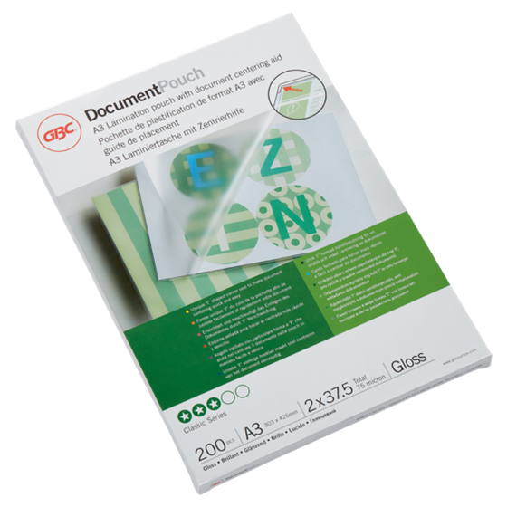 Carteras plastificación GBC DIN A3 (303X426) 2X37,5 mic. (Caja 200) 