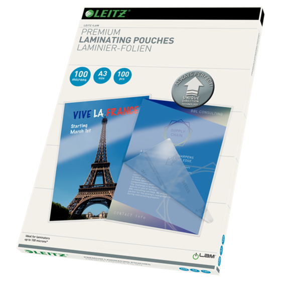 Bolsas De Plastificación Prémium Ilam De Leitz Con Udt A3, 100 Micras Cristal
