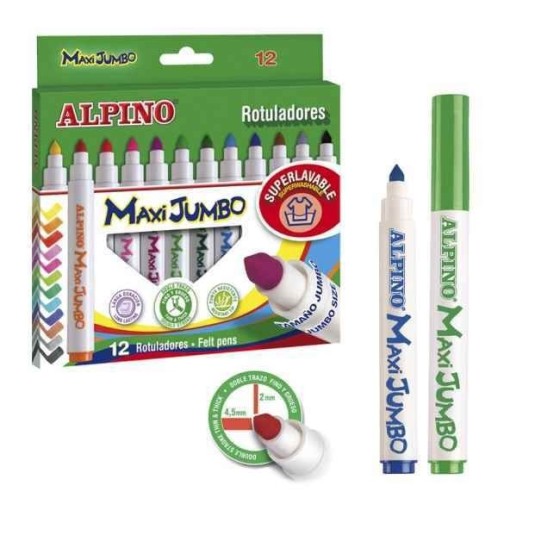 Rotuladores ALPINO Maxi Jumbo Caja x 12 Colores