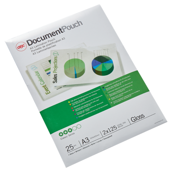Carteras plastificación GBC DIN A3 (303X426) 2X125 mic. (Caja 25) 