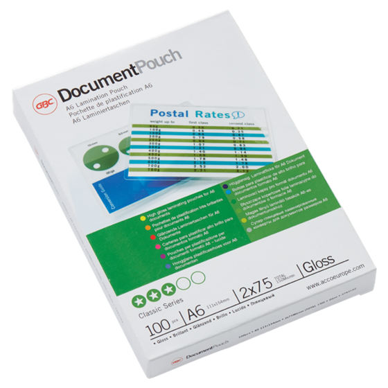 Carteras plastificación GBC DIN A6 (111X156) 2X75 mic. (Caja 100) 