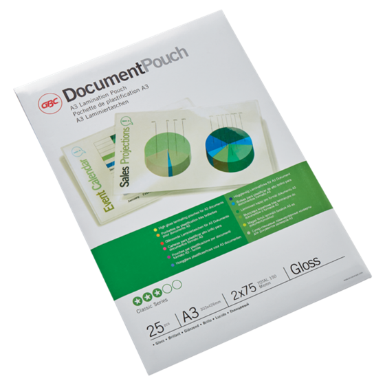 Carteras plastificación GBC DIN A3 (303X426) 2X75 mic. (Caja 25) 