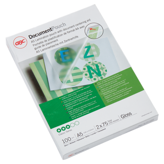 Carteras plastificación GBC DIN A5 (154X216) 2X75 mic. (Caja 100) 