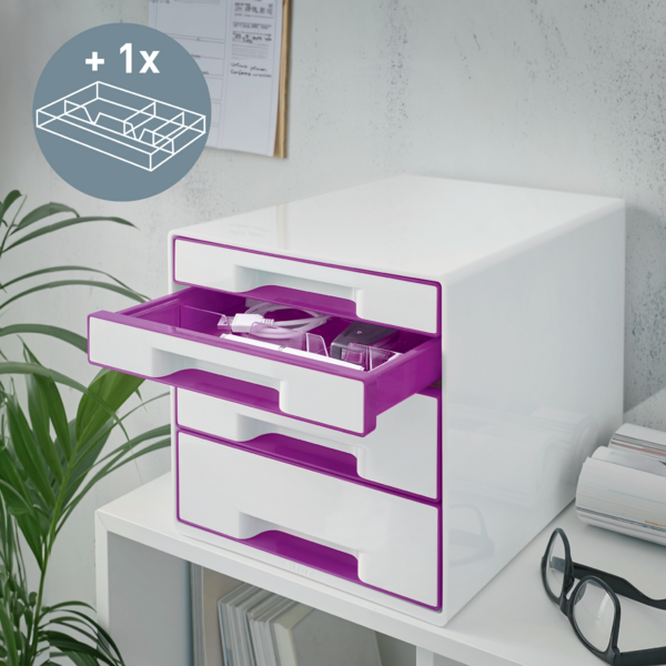 Buc de cajones WOW CUBE de Leitz Púrpura 2x An. x Al. x Pr.: 245 x 34 x 325 mm, 2x 245 x 71 x 325 mm A4 Maxi