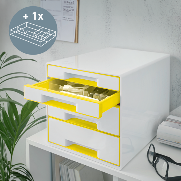 Buc de cajones WOW CUBE de Leitz Amarillo 2x An. x Al. x Pr.: 245 x 34 x 325 mm, 2x 245 x 71 x 325 mm A4 Maxi