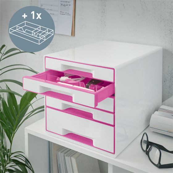 Buc de cajones WOW CUBE de Leitz Fucsia 4x An. x Al. x Pr.: 245 x 34 x 325 mm, 1x 245 x 71 x 325 mm A4 Maxi