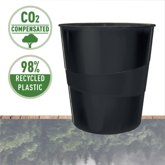 Papelera Leitz Recycle, con compensación de CO2 Negro 15 l.