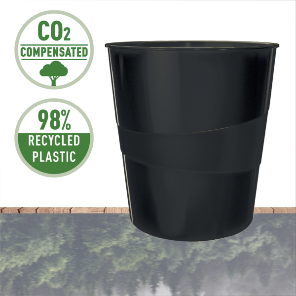Papelera Leitz Recycle, con compensación de CO2 Negro 15 l.