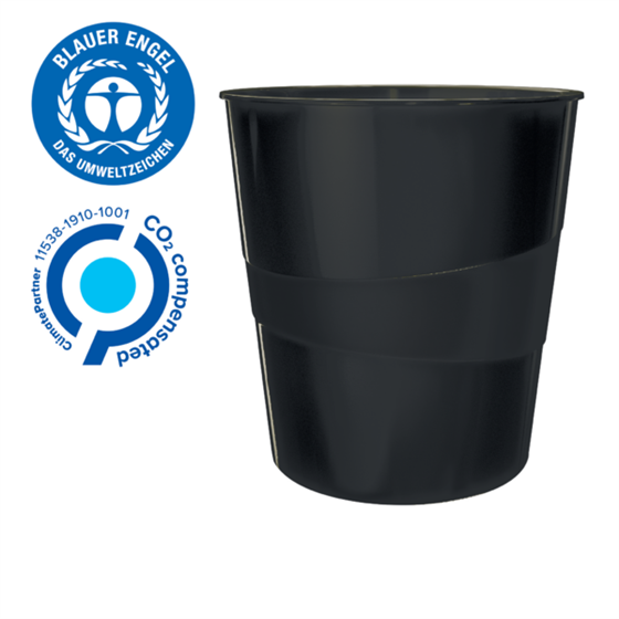 Papelera Leitz Recycle, con compensación de CO2 Negro 15 l.