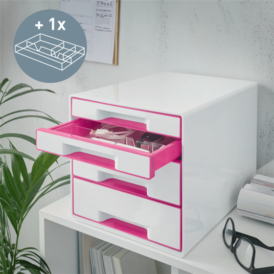 Buc de cajones WOW CUBE de Leitz Fucsia 2x An. x Al. x Pr.: 245 x 34 x 325 mm, 2x 245 x 71 x 325 mm A4 Maxi