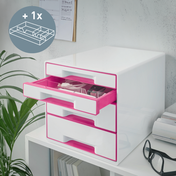 Buc de cajones WOW CUBE de Leitz Fucsia 2x An. x Al. x Pr.: 245 x 34 x 325 mm, 2x 245 x 71 x 325 mm A4 Maxi