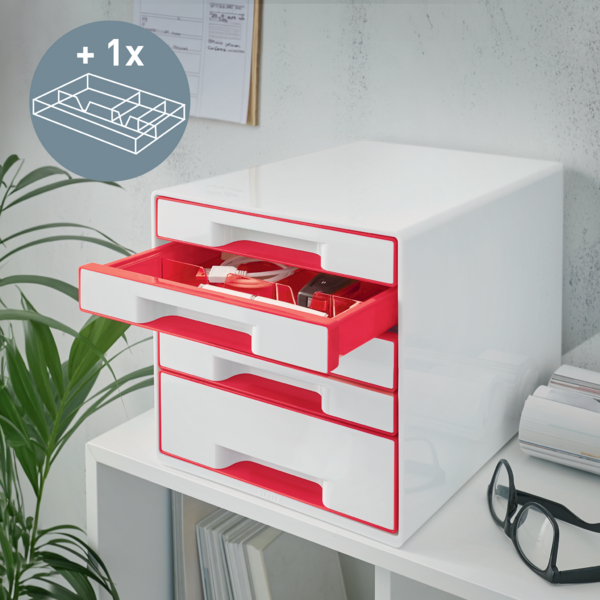 Buc de cajones WOW CUBE de Leitz Rojo 4x An. x Al. x Pr.: 245 x 34 x 325 mm, 1x 245 x 71 x 325 mm A4 Maxi