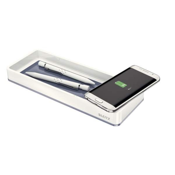 Organizador de escritorio WOW de Leitz con cargador inalámbrico Blanco