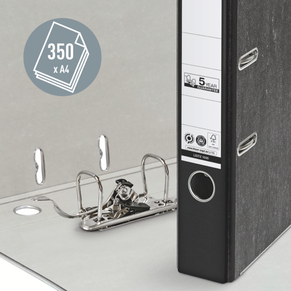 Archivador De Palanca Clásico Jaspeado 180º Leitz, Co2 Compensado, 100% Cartón Reciclado Negro