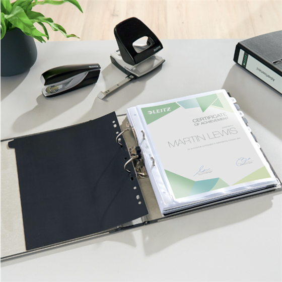 Archivador De Palanca Clásico Jaspeado 180º Leitz, Co2 Compensado, 100% Cartón Reciclado Negro