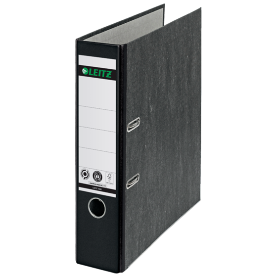 Archivador De Palanca Leitz 180° Clásico Jaspeado, Co2 Compensado, Cartón 100% Reciclado Negro A4 Lomo: 80 Mm.
