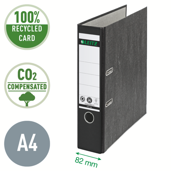 Archivador De Palanca Leitz 180° Clásico Jaspeado, Co2 Compensado, Cartón 100% Reciclado Negro A4 Lomo: 80 Mm.