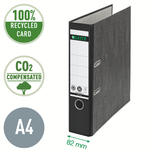 Archivador De Palanca Leitz 180° Clásico Jaspeado, Co2 Compensado, Cartón 100% Reciclado Negro A4 Lomo: 80 Mm.