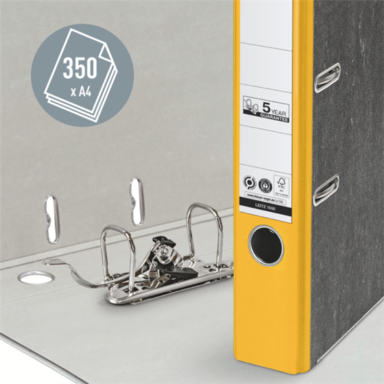 Archivador De Palanca Clásico Jaspeado 180º Leitz, Co2 Compensado, 100% Cartón Reciclado Amarillo