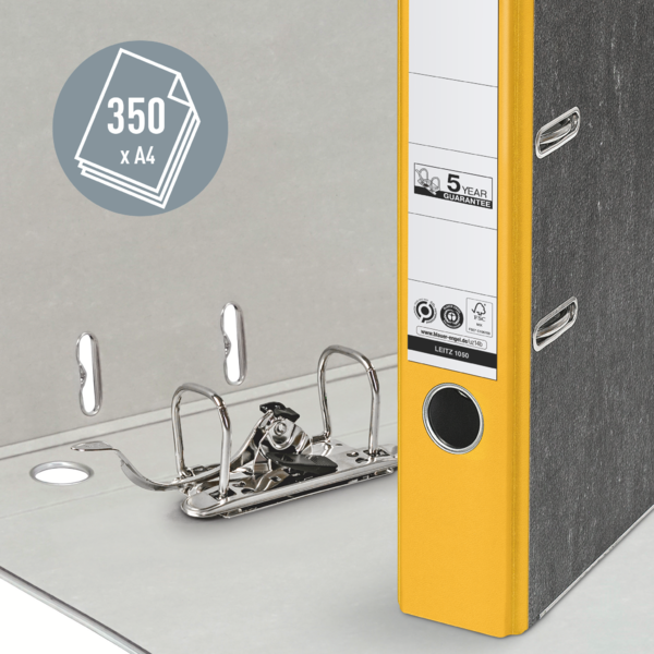 Archivador De Palanca Clásico Jaspeado 180º Leitz, Co2 Compensado, 100% Cartón Reciclado Amarillo