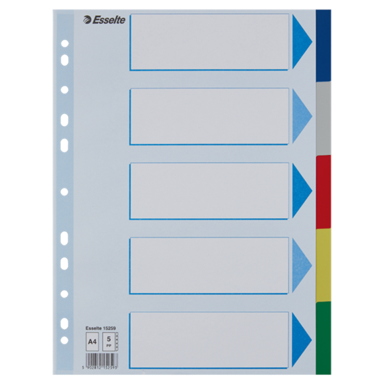 Separadores De Plástico Multicolor 5 Pestañas En Blanco A4