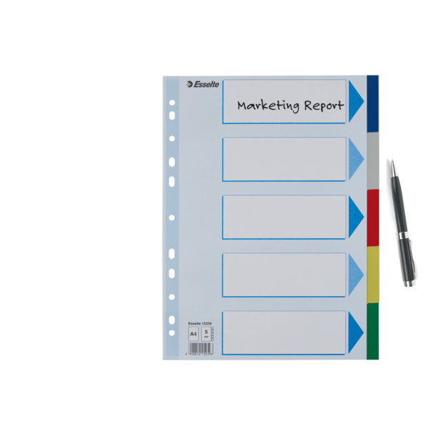 Separadores De Plástico Multicolor 5 Pestañas En Blanco A4