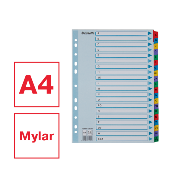 Abecedario De Cartón Mylar Con Carátula Índice Multicolor A-Z A4