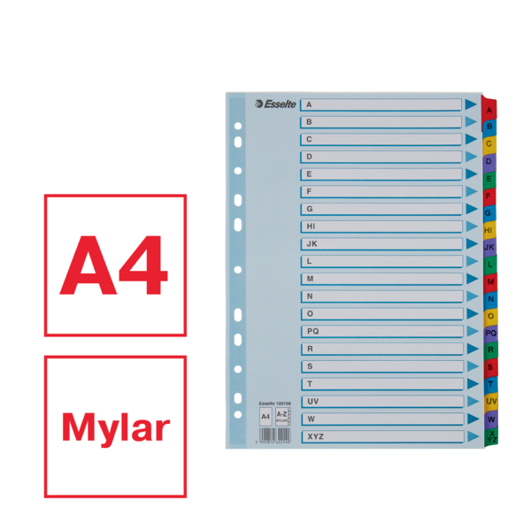 Abecedario De Cartón Mylar Con Carátula Índice Multicolor A-Z A4