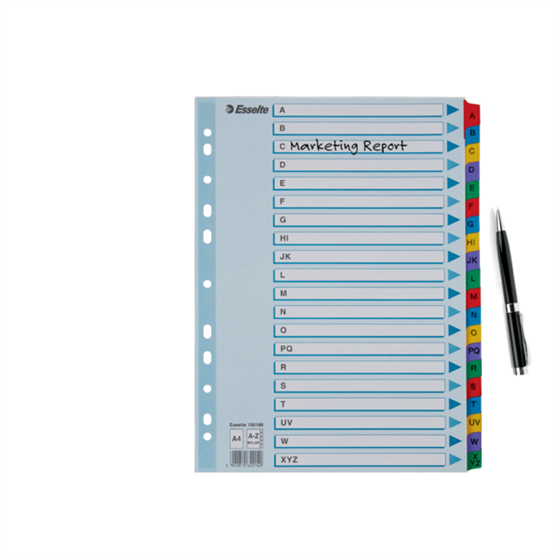 Abecedario De Cartón Mylar Con Carátula Índice Multicolor A-Z A4