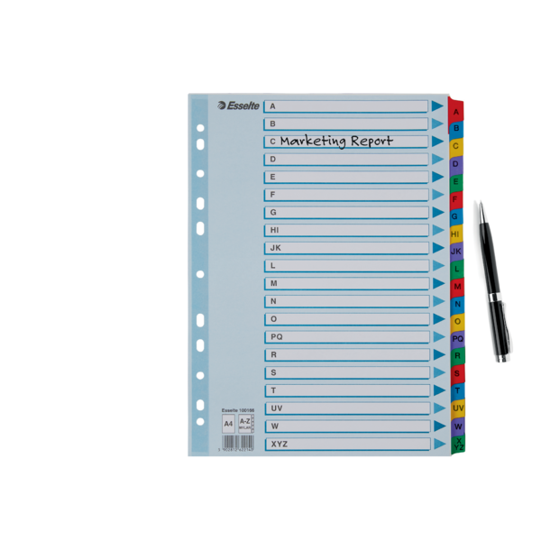 Abecedario De Cartón Mylar Con Carátula Índice Multicolor A-Z A4