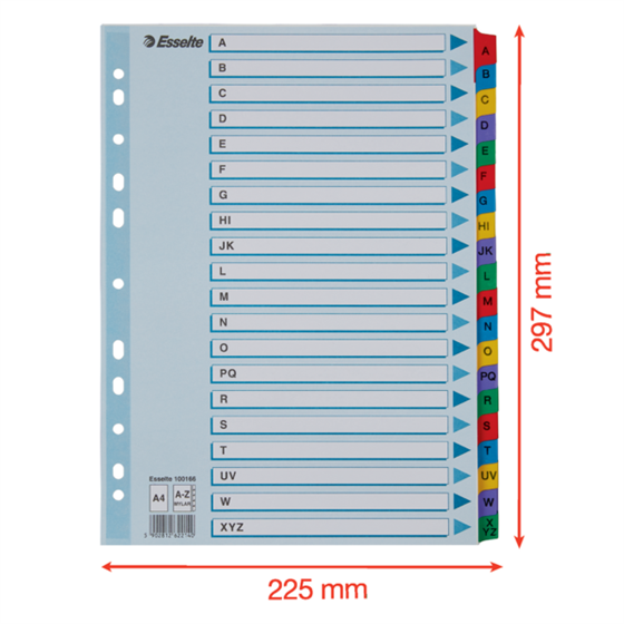 Abecedario De Cartón Mylar Con Carátula Índice Multicolor A-Z A4
