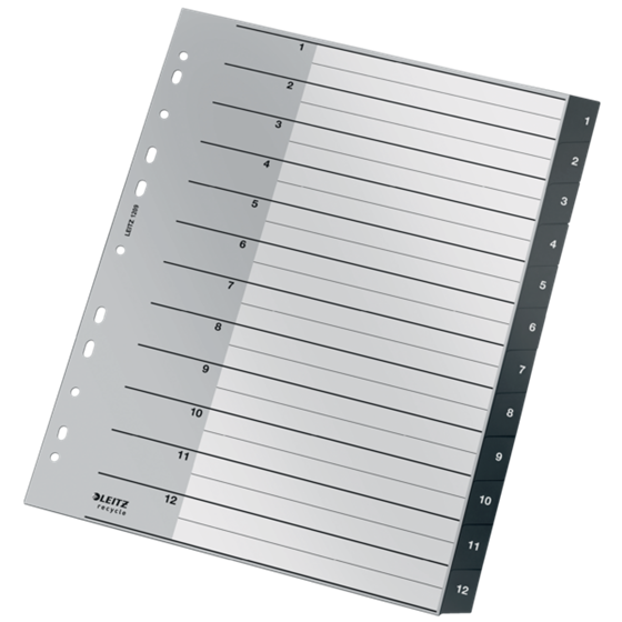 Índice Leitz Recycle, PP, Extra Ancho, Co2 Compensado Negro 1-12 A4 Maxi