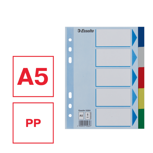 Separador Esselte, De PP, A5 Multicolor 5 Pestañas En Blanco A5