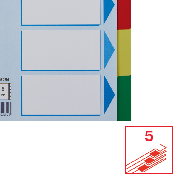 Separador Esselte, De PP, A5 Multicolor 5 Pestañas En Blanco A5