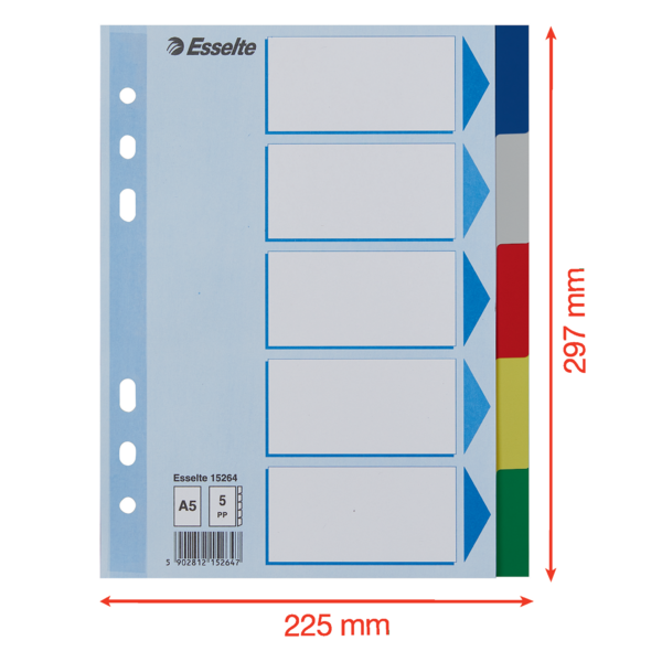 Separador Esselte, De PP, A5 Multicolor 5 Pestañas En Blanco A5