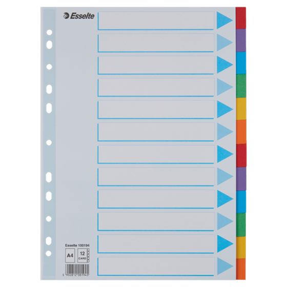 Separadores Cartón Multicolor 12 Pestañas En Blanco A4