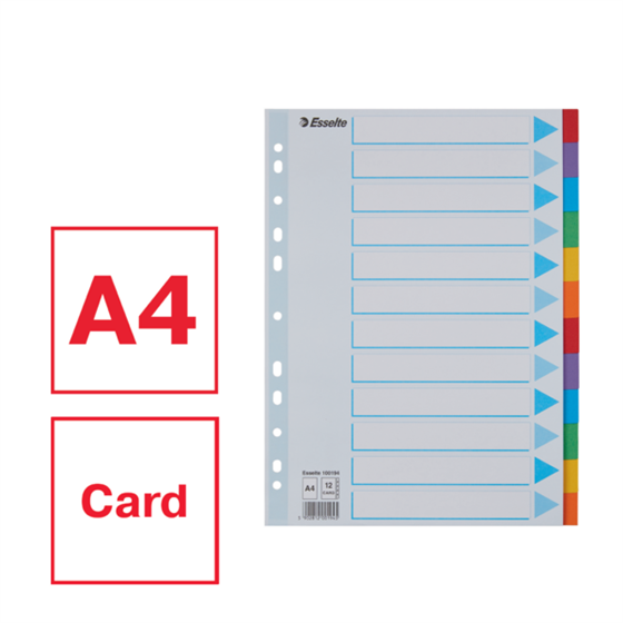 Separadores Cartón Multicolor 12 Pestañas En Blanco A4