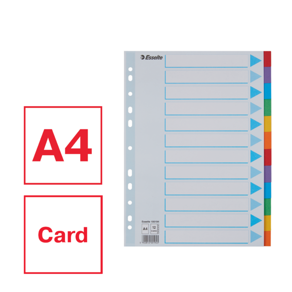 Separadores Cartón Multicolor 12 Pestañas En Blanco A4