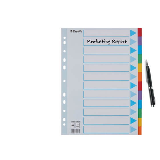 Separadores Cartón Multicolor 12 Pestañas En Blanco A4