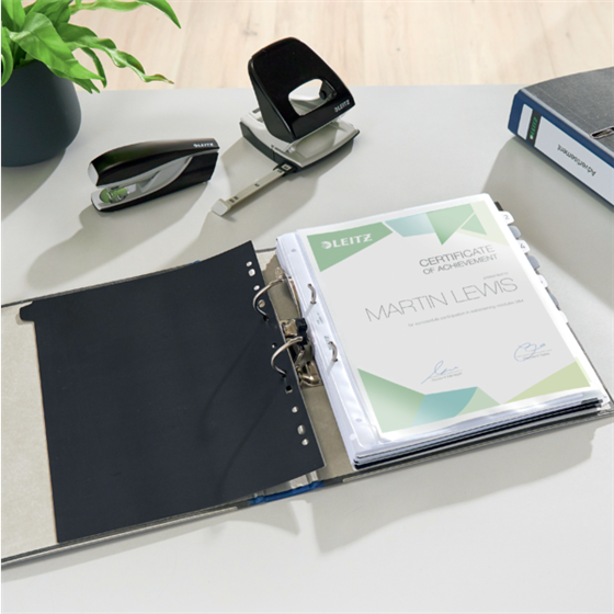 Archivador De Palanca Clásico Jaspeado 180º Leitz, Co2 Compensado, 100% Cartón Reciclado Azul