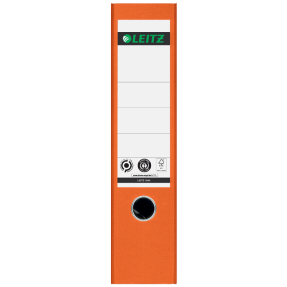 Archivador De Palanca Clásico Jaspeado 180º Leitz, Co2 Compensado, 100% Cartón Reciclado Naranja A4 Lomo: 80 Mm.