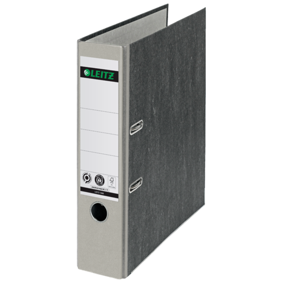 Archivador De Palanca Clásico Jaspeado 180º Leitz, Co2 Compensado, 100% Cartón Reciclado Gris A4 Lomo: 80 Mm.