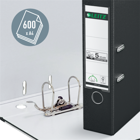 Archivador De Palanca Leitz 180° De Plástico, 90% Cartón Reciclado, 30% Plástico Reciclado Preconsumo Negro A4 Lomo: 80 Mm.