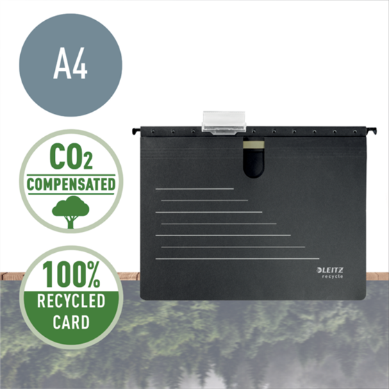 Dosier Fástener Colgante De Cartón Alpha® Leitz Recycle, Co2 Compensado Negro