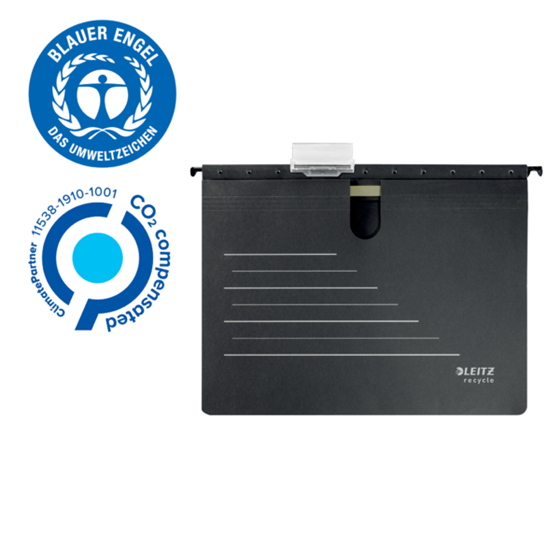 Dosier Fástener Colgante De Cartón Alpha® Leitz Recycle, Co2 Compensado Negro