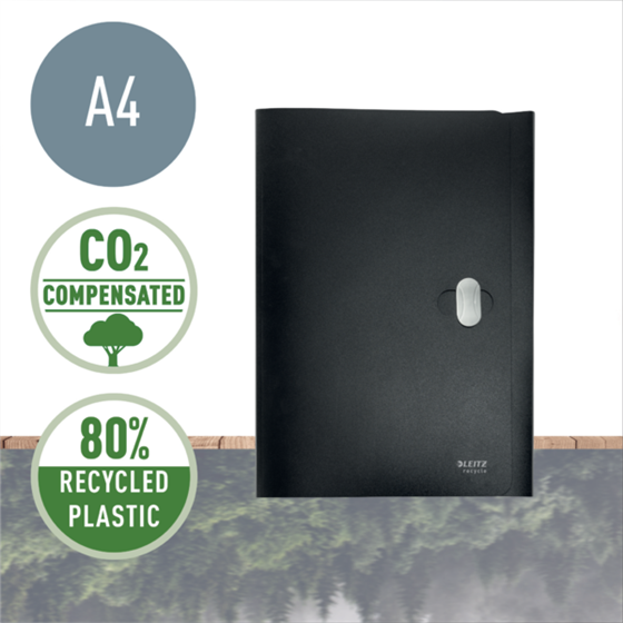 Carpeta De 3 Solapas Leitz Recycle, Co2 Compensado Negro A4