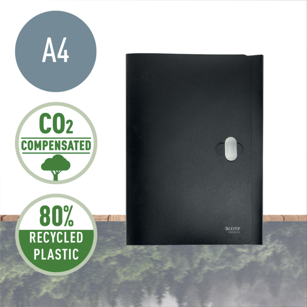 Carpeta De 3 Solapas Leitz Recycle, Co2 Compensado Negro A4